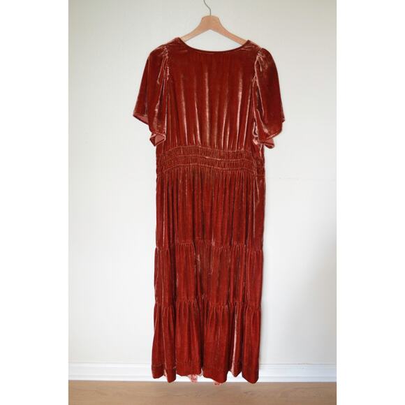 Anthropologie Somerset Velvet Edition Maxi Dress Long Tiered Raspberry 1X - Picture 5 of 5